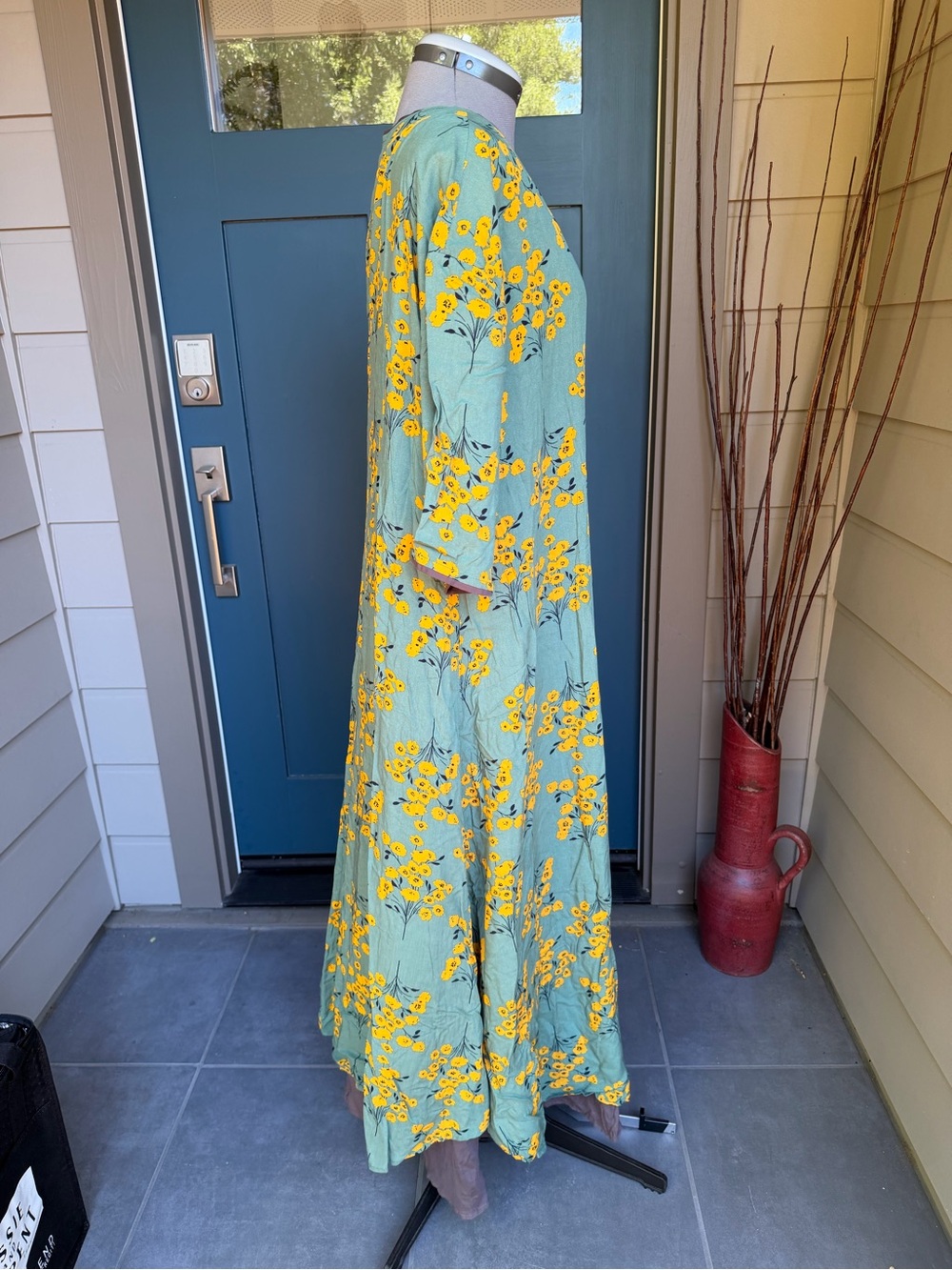 Light Green Maxi Dress with Yellow Floral Print - Picture 2 of 5